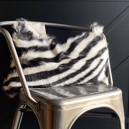 Zebra Printed Fur Lumbar Pillow